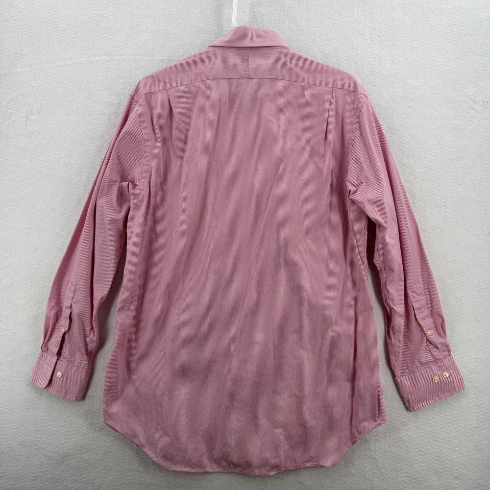 Polo Ralph Lauren Shirt Mens 16.5 32/33 Pink White‎ Stripe Long Sleeve Button Up